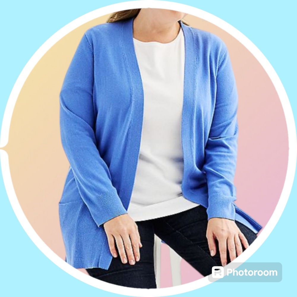 NWT 1XL Open Front Cardigan w 2 Pockets Lt Blue - Picture 3 of 11